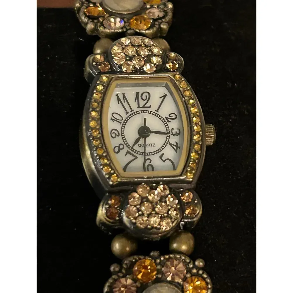 Vintage Floral Gem Quartz Watch - Treasured Times $15.00 Collection Multicolor
